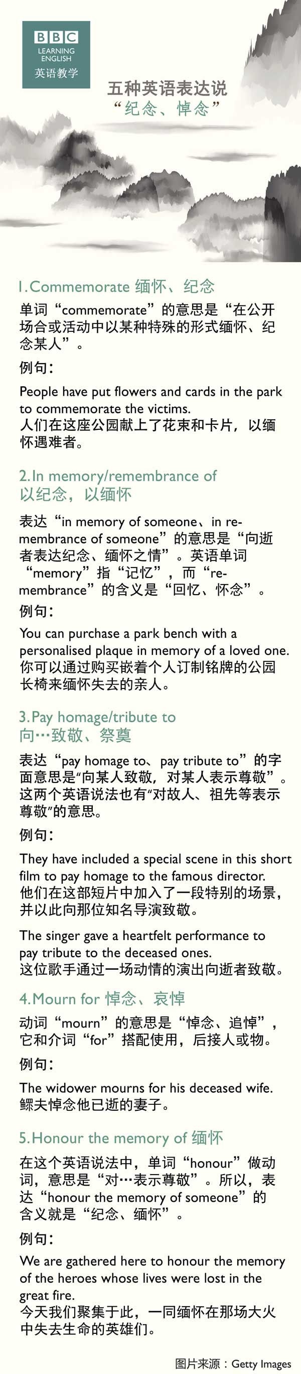 五種英語表達說“紀(jì)念、悼念”