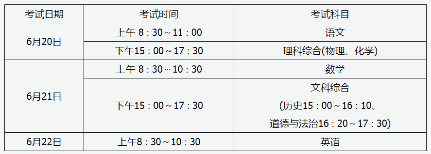 山西2021年中考時(shí)間:6月20日-22日
